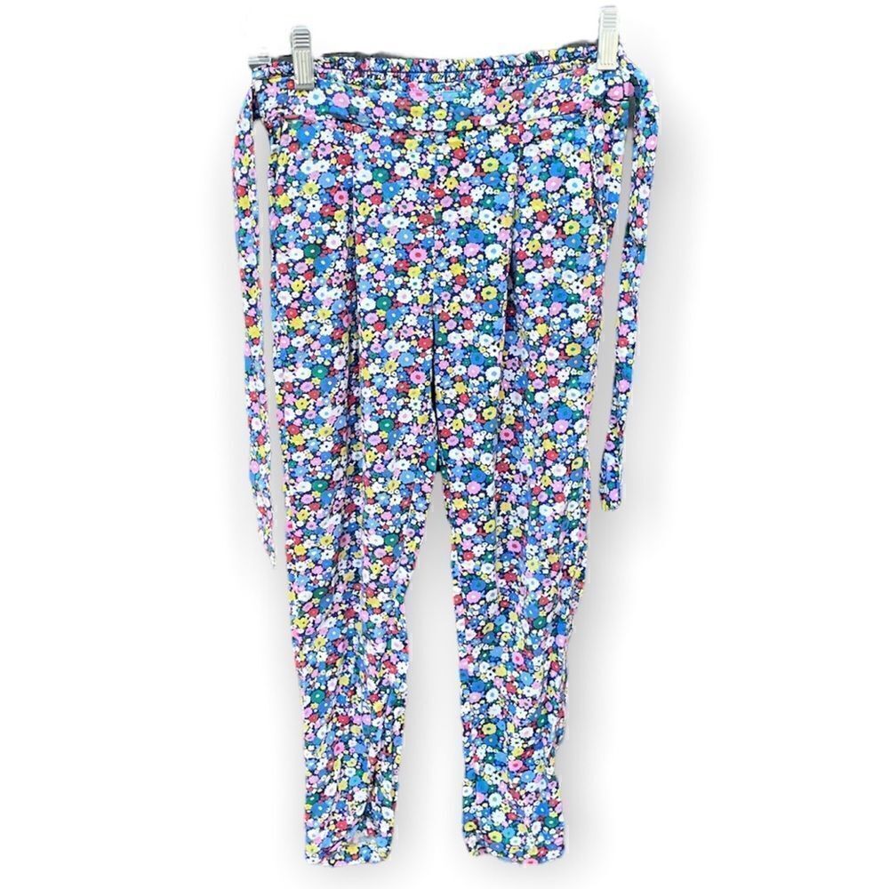 BODEN GIRLS TIE WAIST MULTICOLOR DITSY FLORAL PRINT VISCOSE PANTS POCKETS 10Y